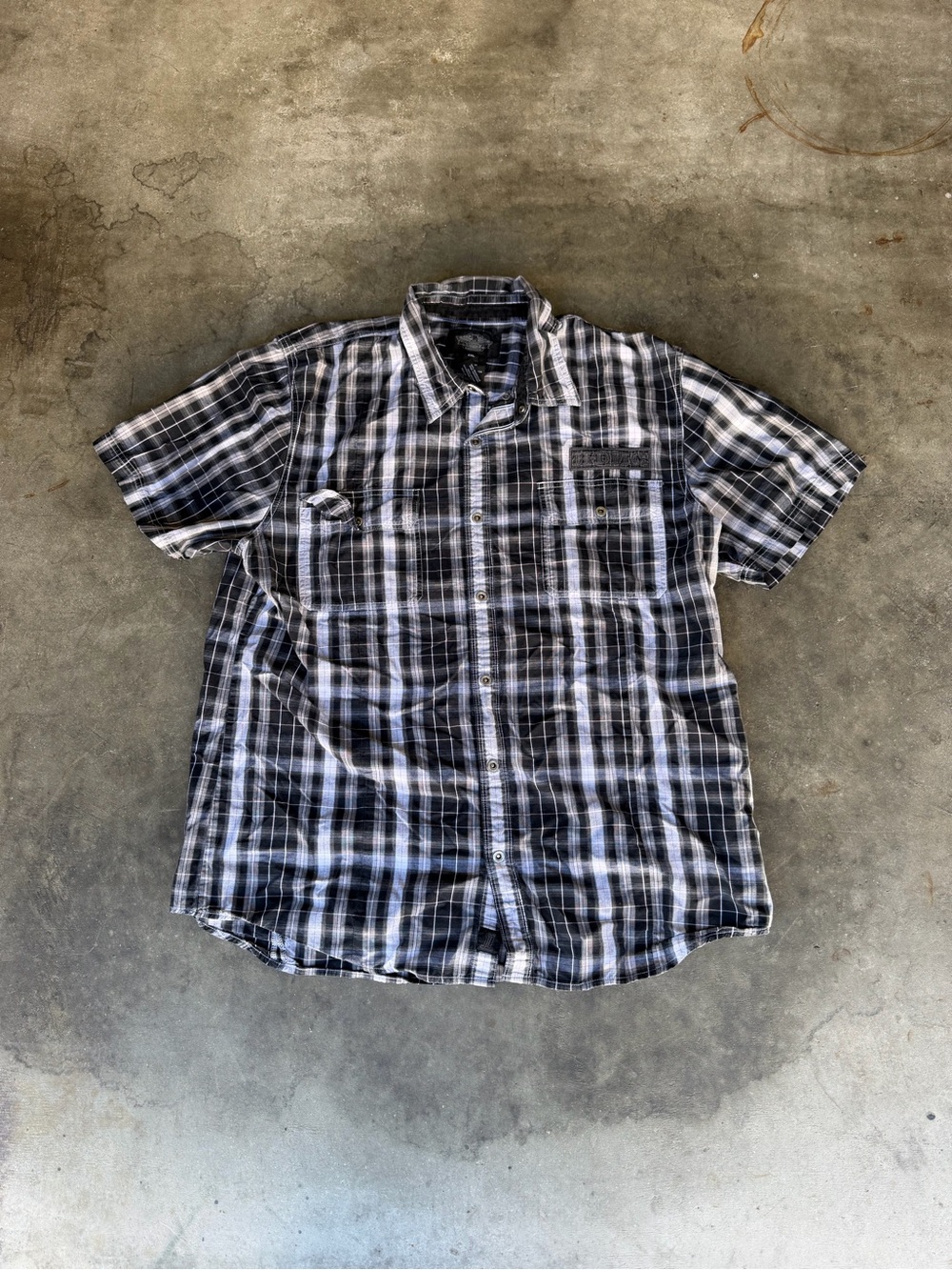 HD Harley Davidson Button Up Black White Plaid Shirt H-DMC 1 Cotton Men’s 2XL